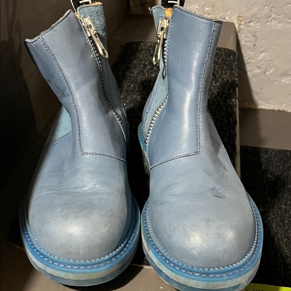 John Fluevog Light Blue Leather Zip Chukka Boots
